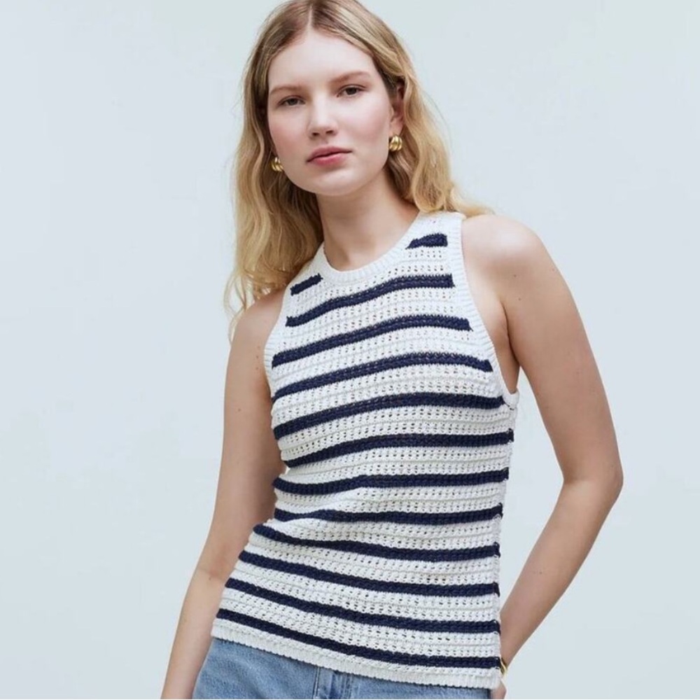 Madewell Crochet Women’s Medium Tank Top with Navy and White Stripes